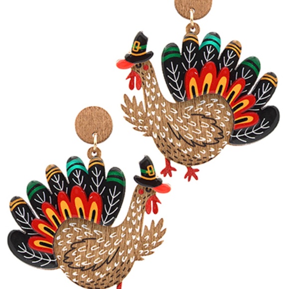 Thanksgiving Turkey Drop Earrings - Picture 2 of 2